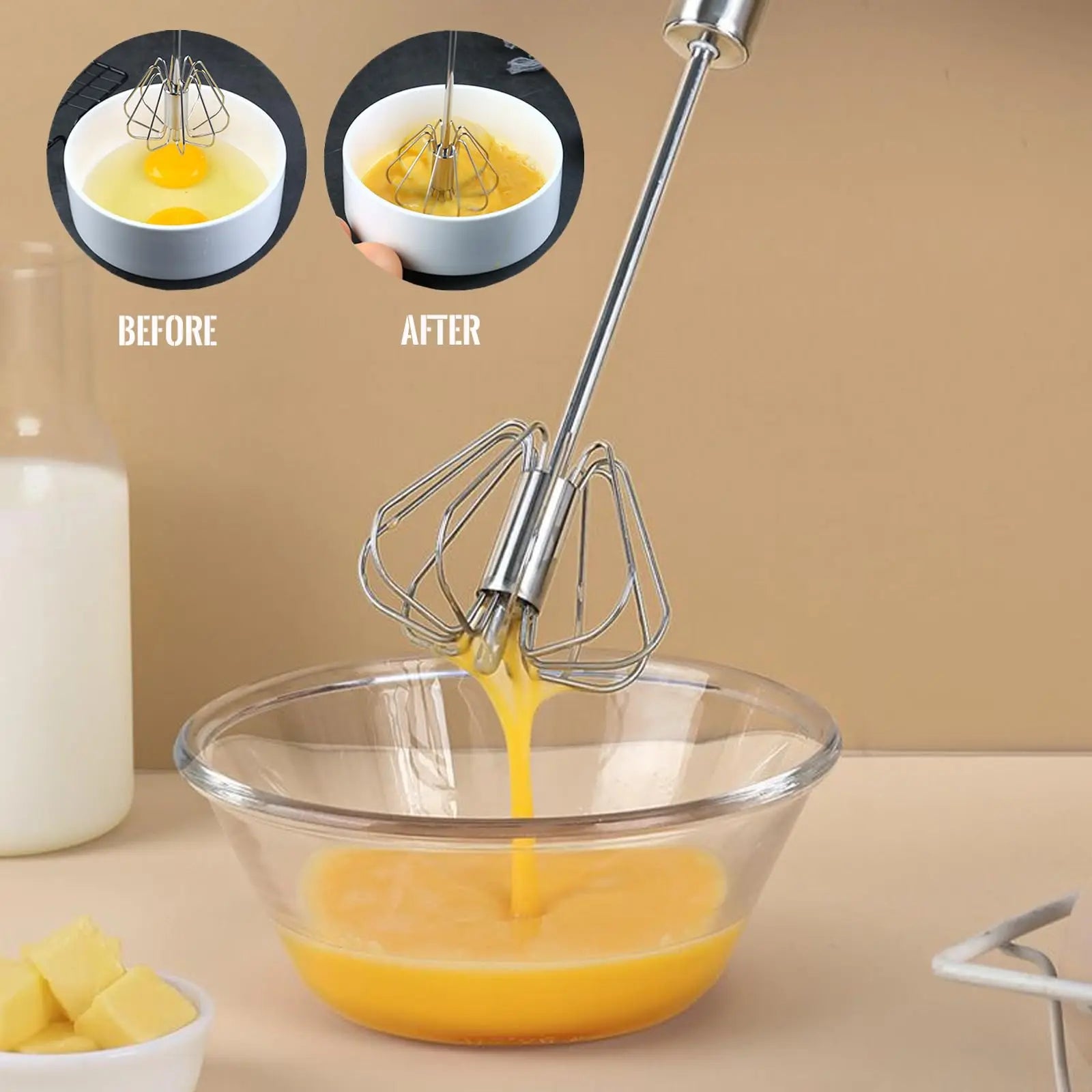 Stainless Steel Semi Automatic Egg Beater Kitchen Hand Whisk Mixer - 11