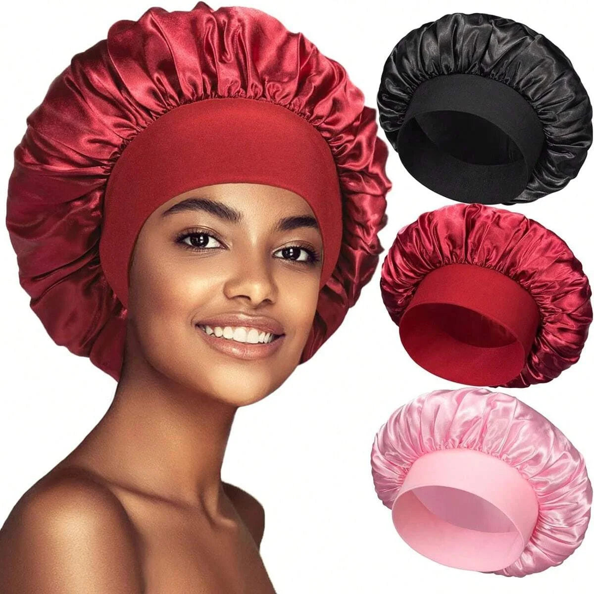 Satin Silk Sleep Cap Wide Band Hair Bonnet for Sleeping and Styling