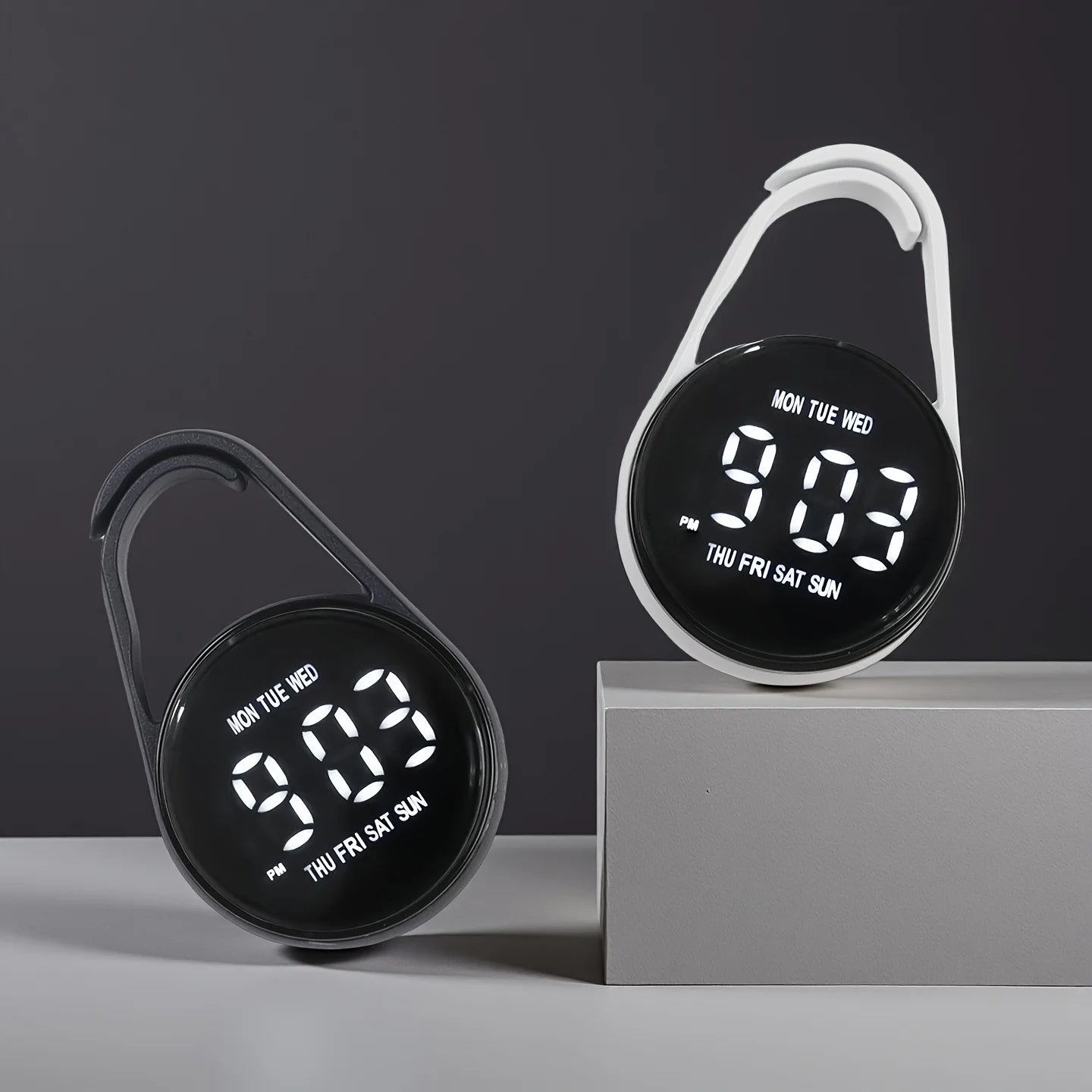 2PC LED Digital Hanging Pocket Watch Waterproof Luminous Carabiner Clock