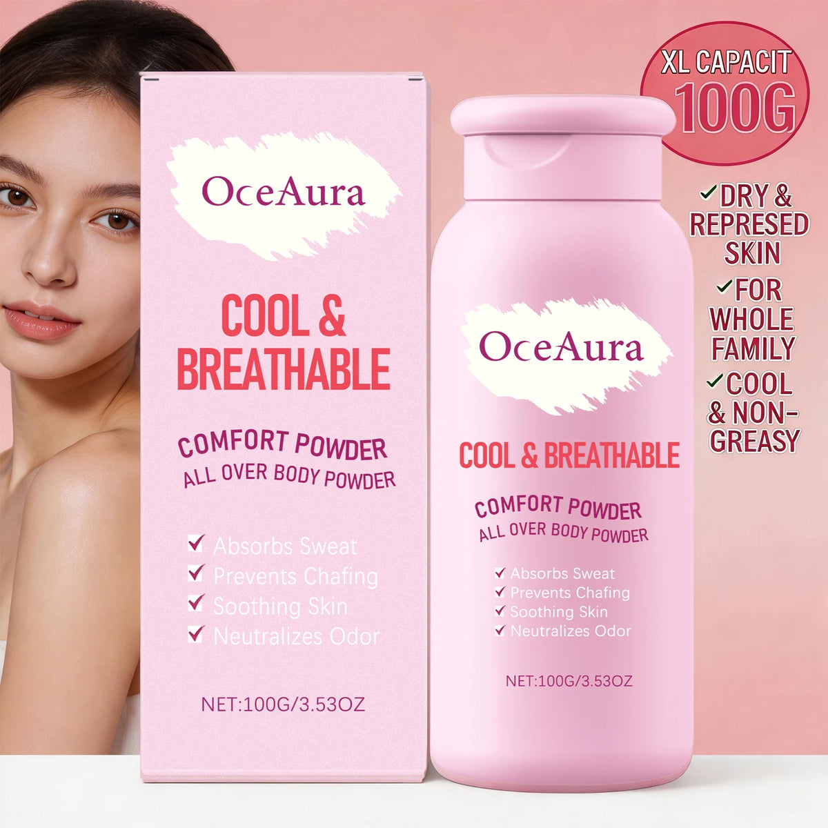 OceAura Cooling Body Powder Sweat Absorbing Anti Chafing Comfort Powder