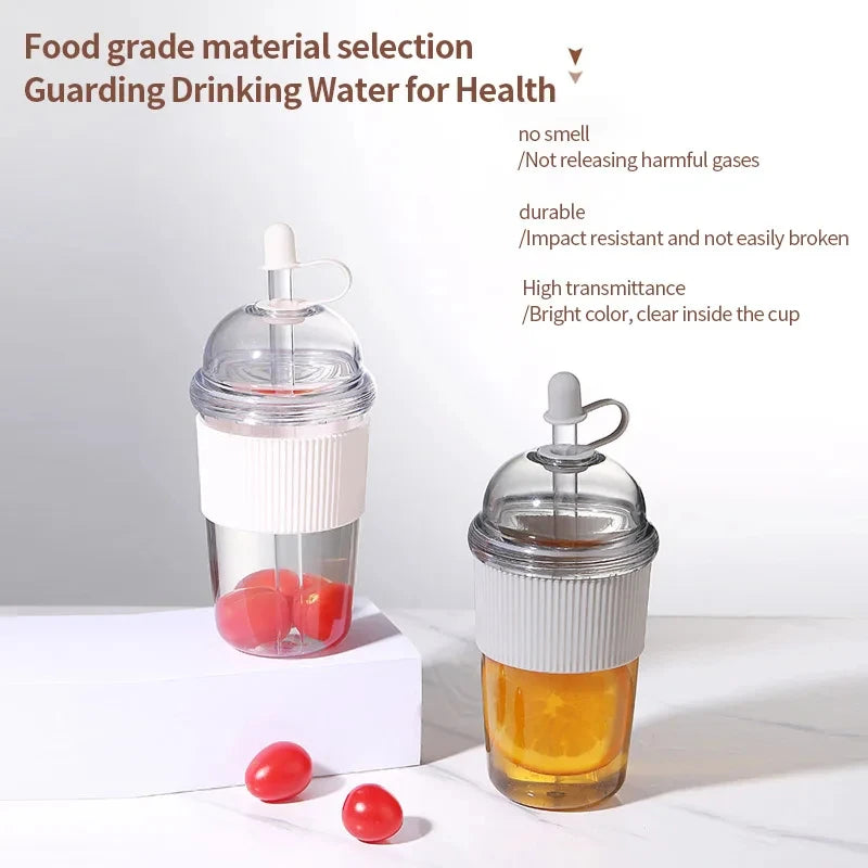 430ml Portable Plastic Straw Cup Ins Style Heat Resistant Water Bottle