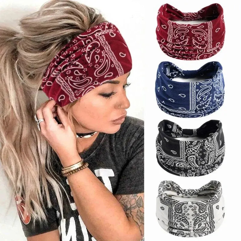 Women's Elastic Sweat Headband Boho Paisley Hair Wrap for Sports Yoga - 2