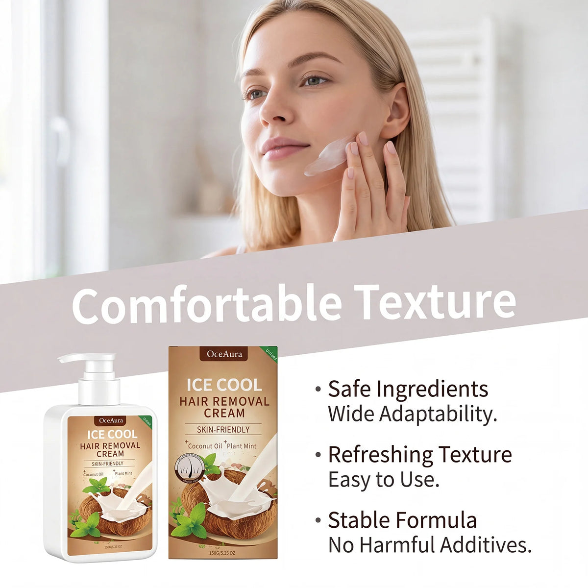 Ice Cool Hair Removal Cream Coconut Oil Painless Depilatory Cream