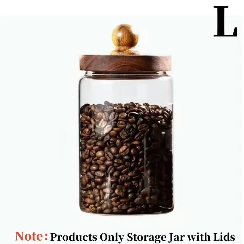 Airtight Glass Food Storage Jar with Acacia Wood Lid Kitchen Canister - 18