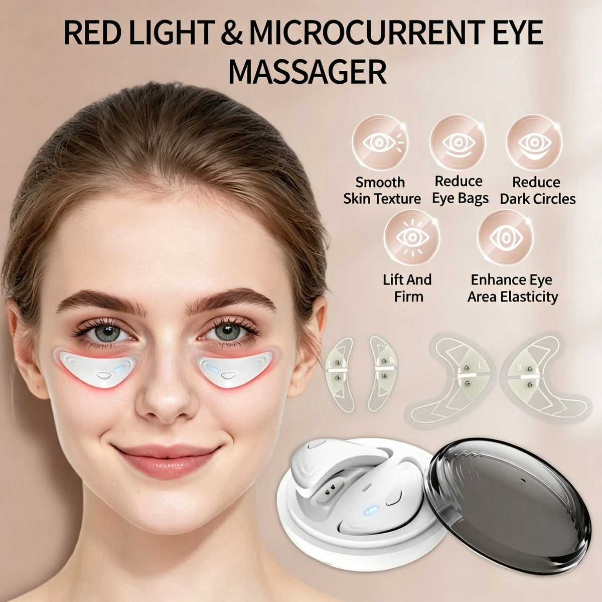 Red Light Microcurrent Under Eye Massager Dark Circles Device