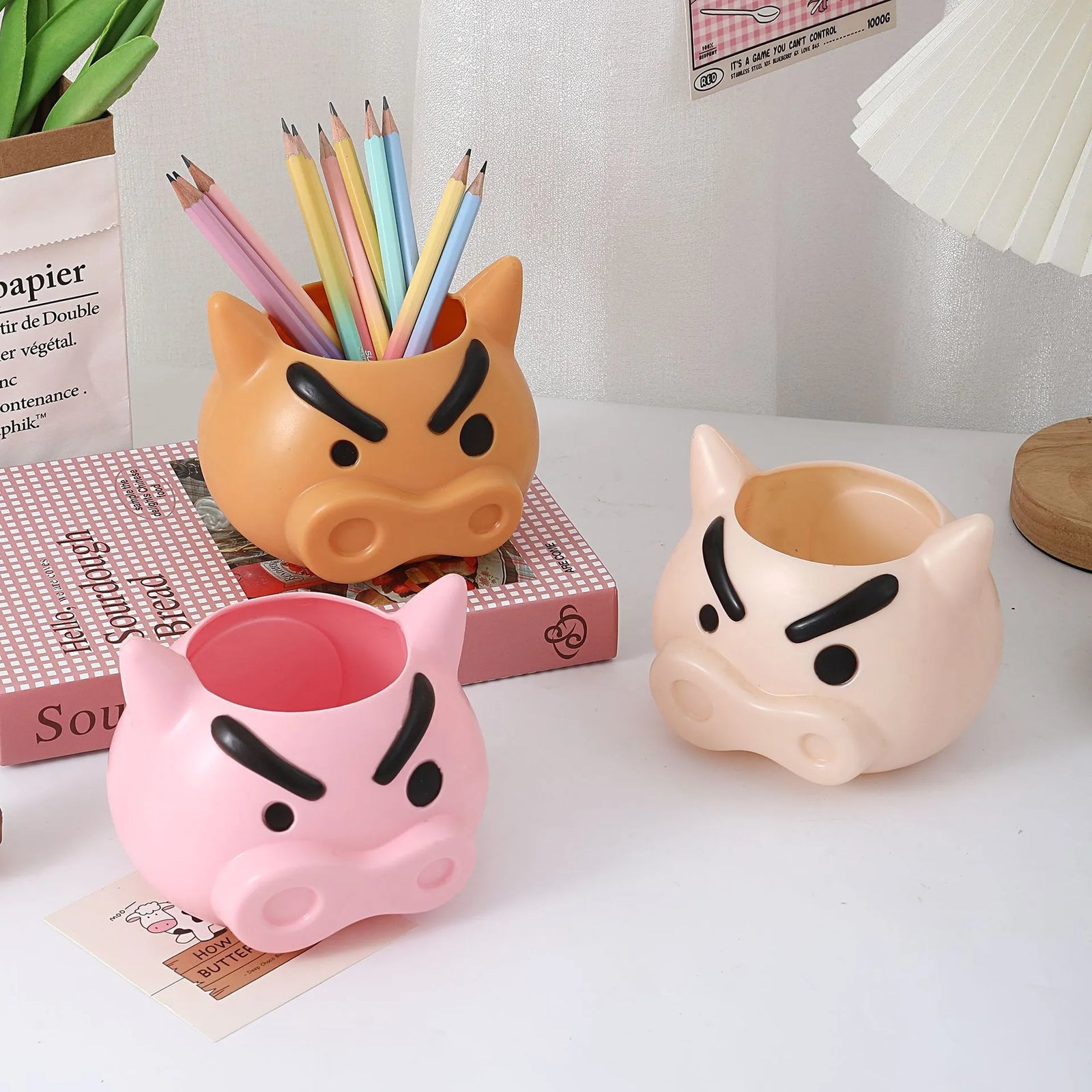 Cartoon Pig Desk Organizer Makeup Brush Holder and Pen Cup