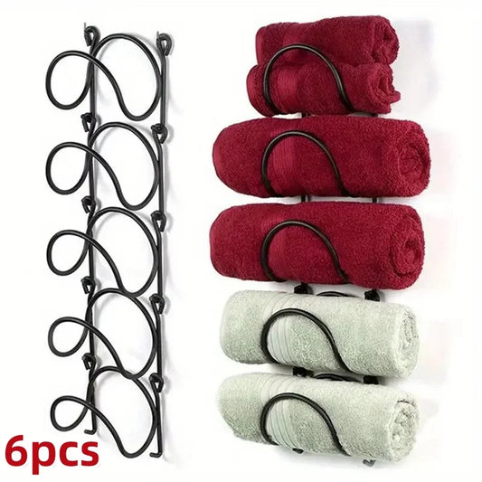 Wall Mounted Towel Rack Organizer Metal Bathroom Storage Shelf with Hooks