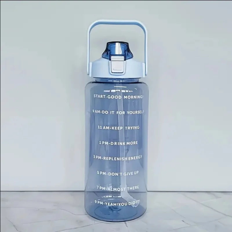 2L Large Water Bottle with Time Marker Straw and Portable Carry Handle - 10