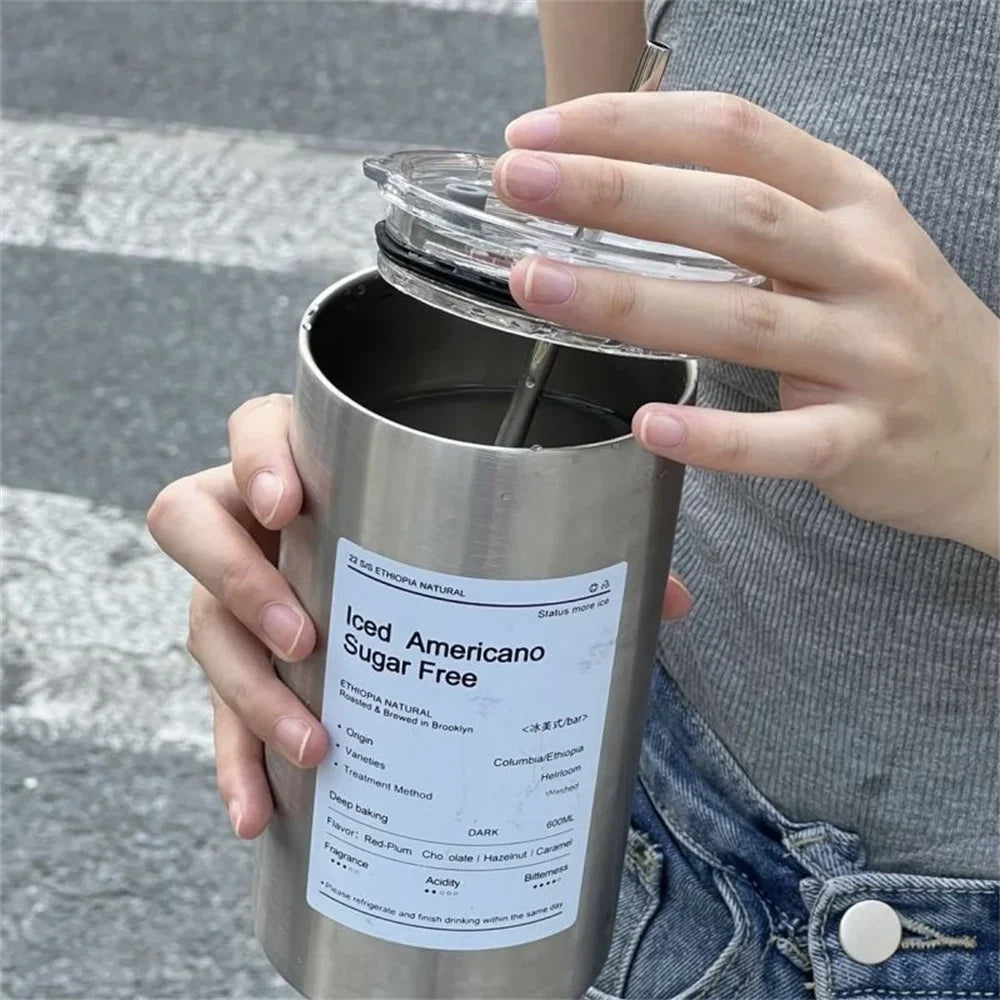 600ml Stainless Steel Coffee Mug Insulated Travel Tumbler with Straw