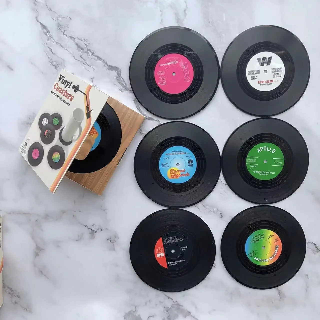 Retro Vinyl Record Coasters Set for Drinks Table Decor 6 or 12 Pack - 10