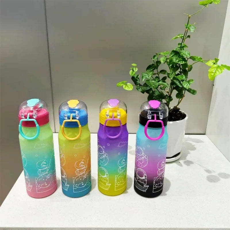 600ml Astronaut Gradient Sports Water Bottle Leakproof Drinking Cup