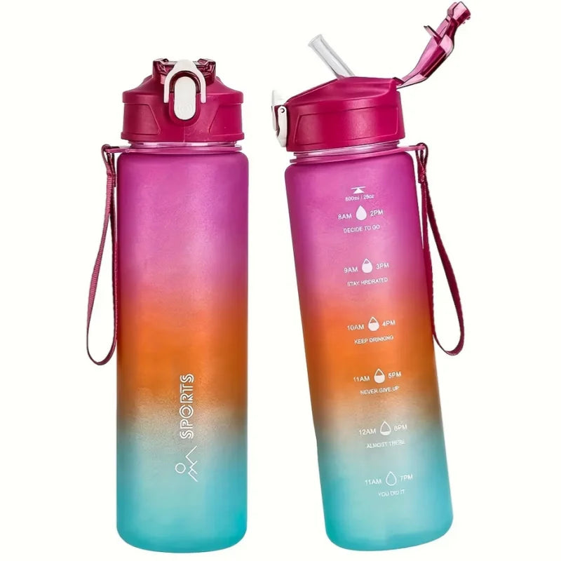 800ml Gradient Sports Water Bottle with Time Marker and Straw - 14