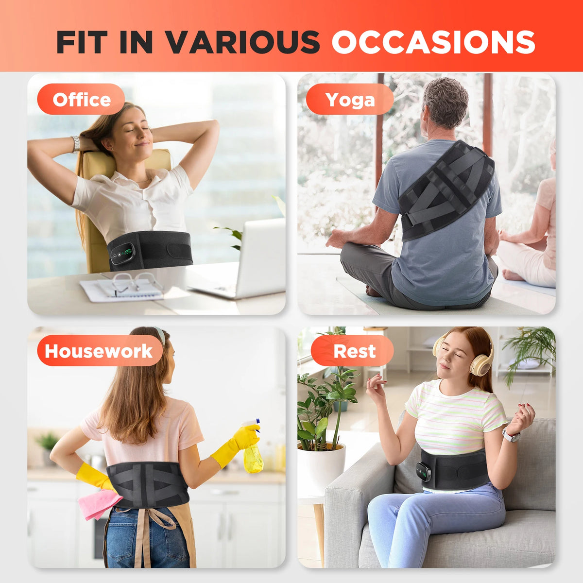 Cordless Heated Back Massager Belt with Vibration and Red Light