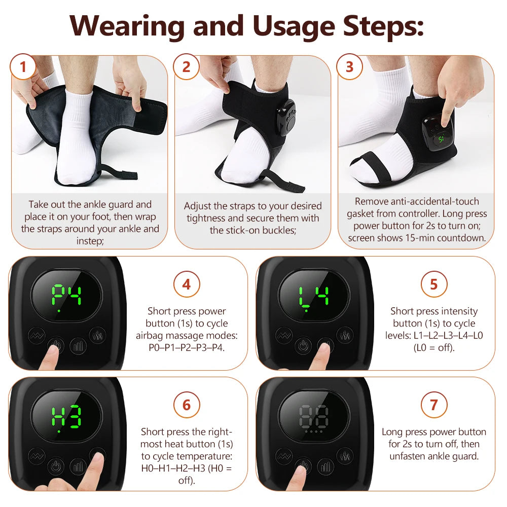 Wireless Air Pressure Ankle Massager Electric Heated Brace - 14