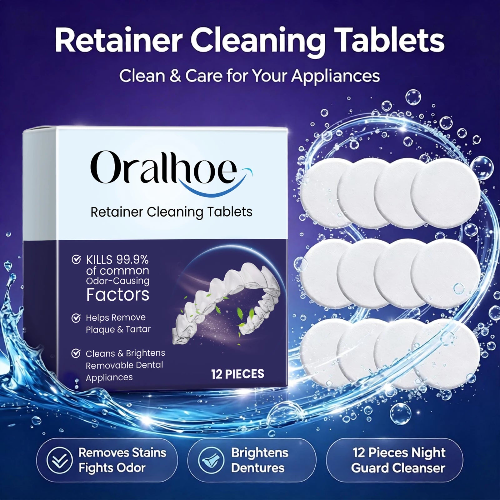 Oralhoe Denture Cleaning Effervescent Tablets Plaque Stain Remover - 4