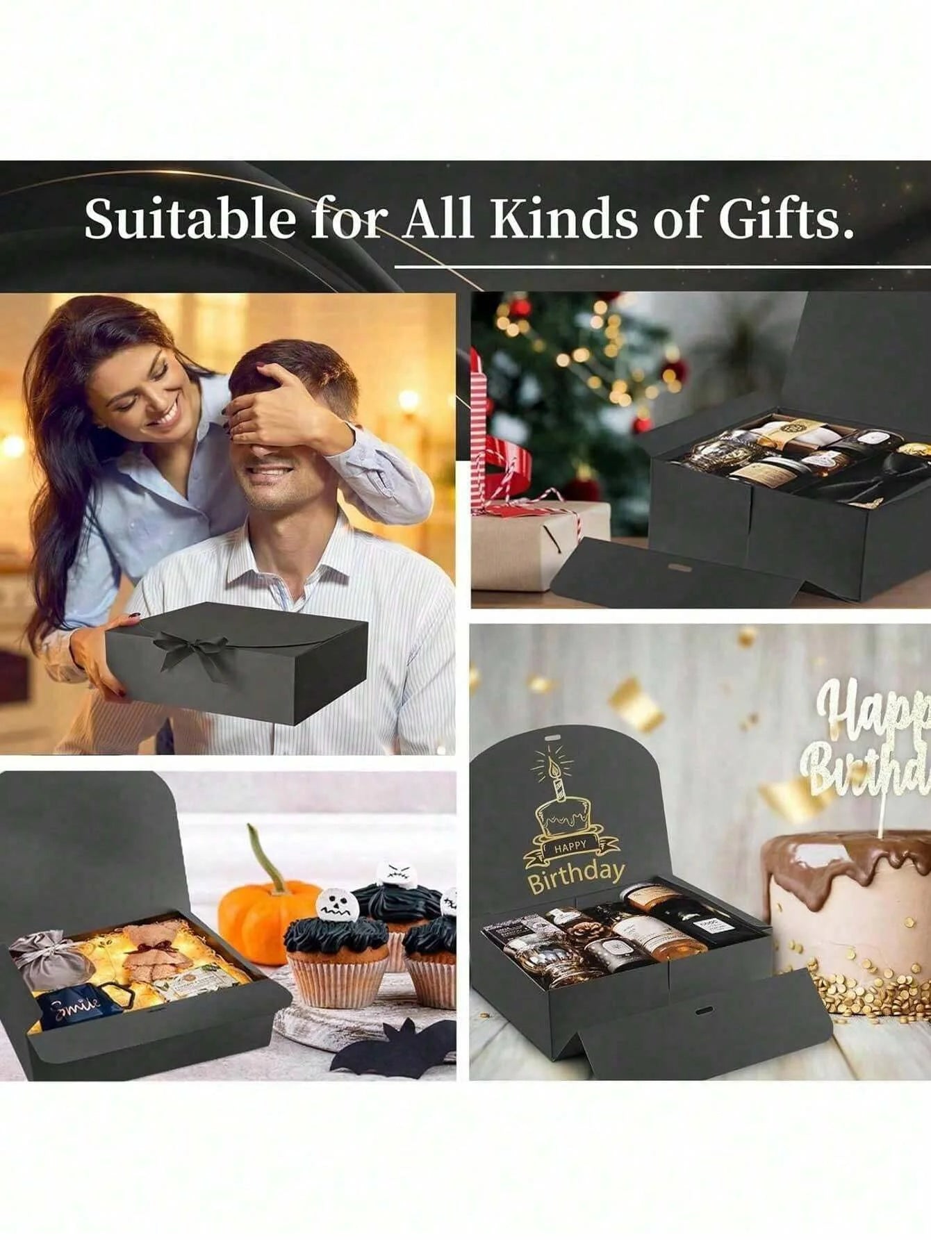 4 Pack Black Gift Boxes with Lids Elegant Wedding and Party Favor Boxes - 4