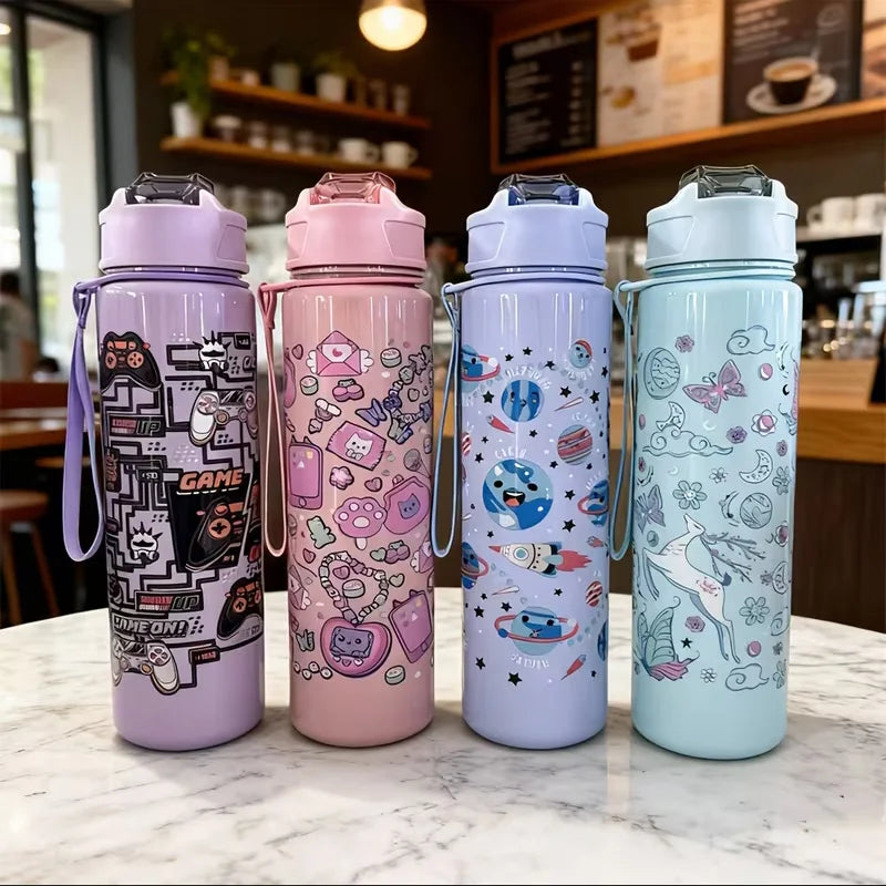 750ml Cartoon Water Bottle Portable Leak Proof Sport Straw Cup