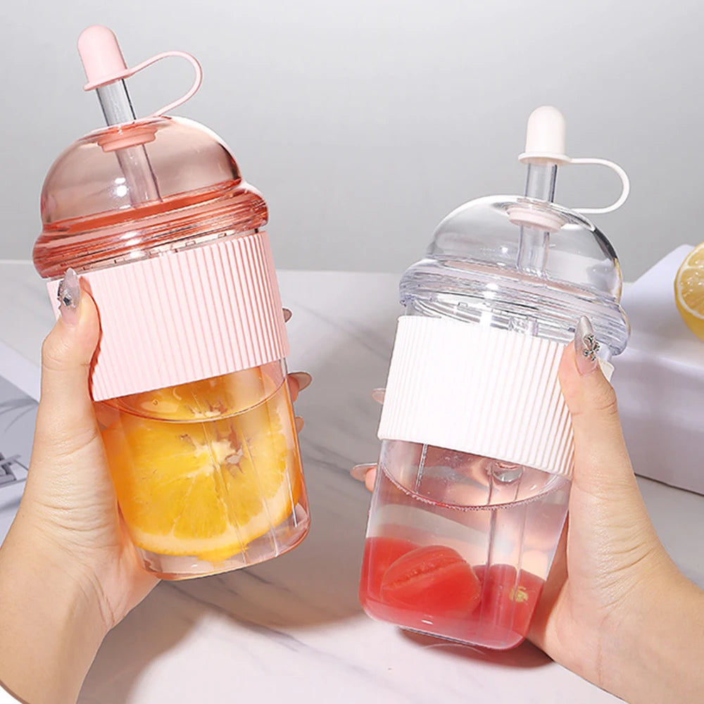 430ml Portable Plastic Straw Cup Ins Style Heat Resistant Water Bottle - 9