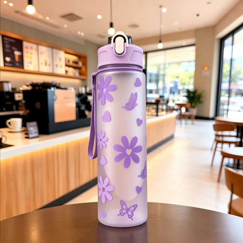 750ml Matte Water Bottle with Straw Cute Bowknot Leakproof Sport Cup - 13