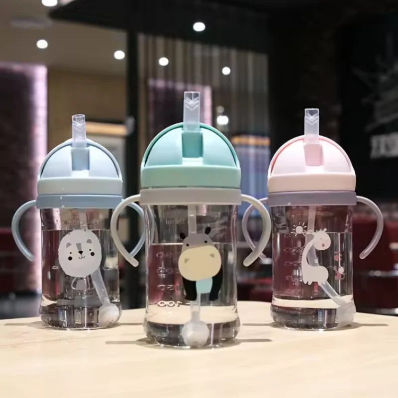 Kids 350ml Gravity Straw Cup Leakproof Training Feeding Bottle - 1