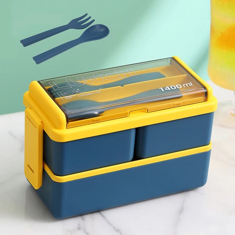 Double Layer Bento Lunch Box Leakproof Food Container with Cutlery Set - 15