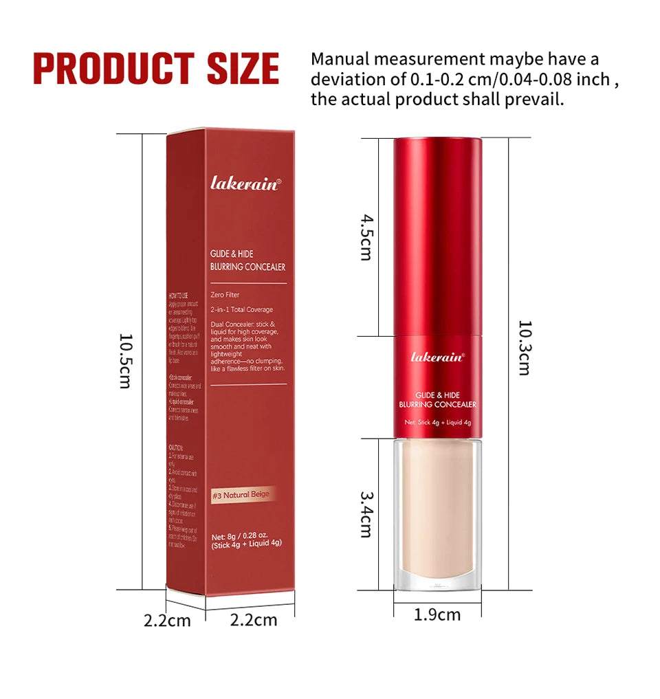 2-in-1 Glide & Hide Blurring Concealer Liquid Foundation Makeup - 14
