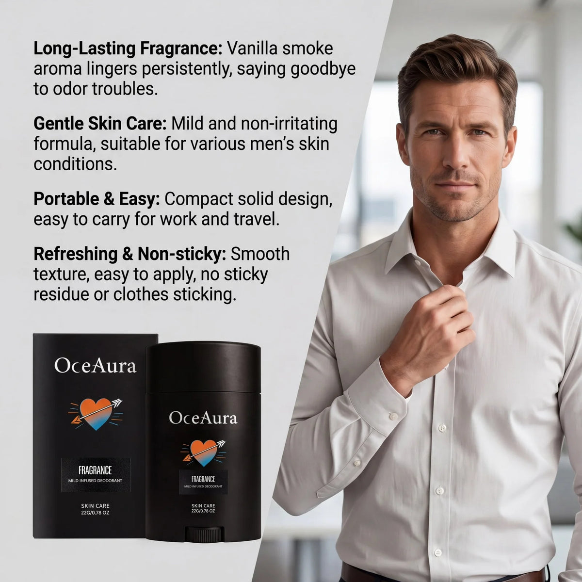 Men Solid Deodorant Stick Odor Control Fresh Scent Underarm Care