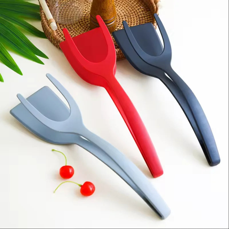 2-in-1 Silicone Food Flipper and Steak Tongs Kitchen Cooking Utensil