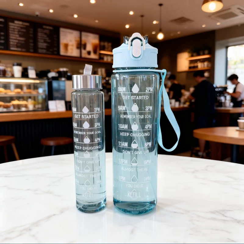 Fantia Reusable Sports Water Bottle With Straw Large Capacity Gym Cup