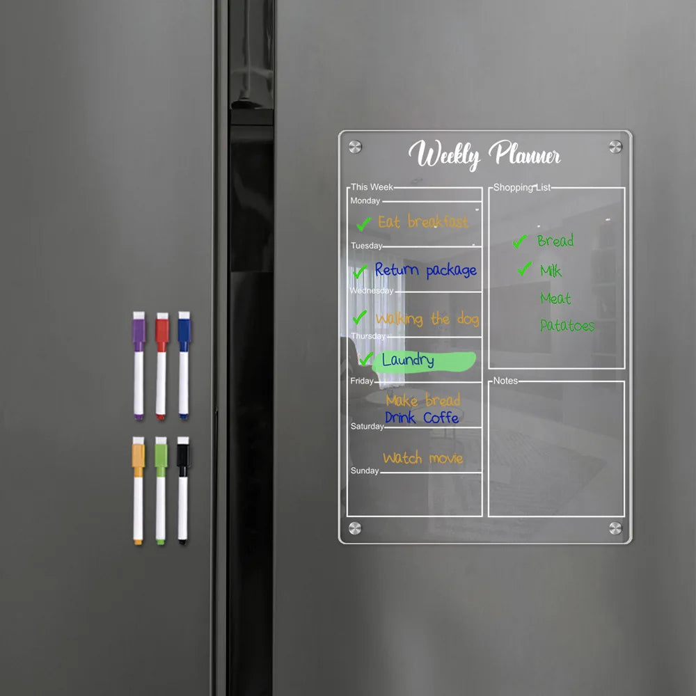 Magnetic Acrylic Fridge Calendar Dry Erase Weekly Planner Board Set