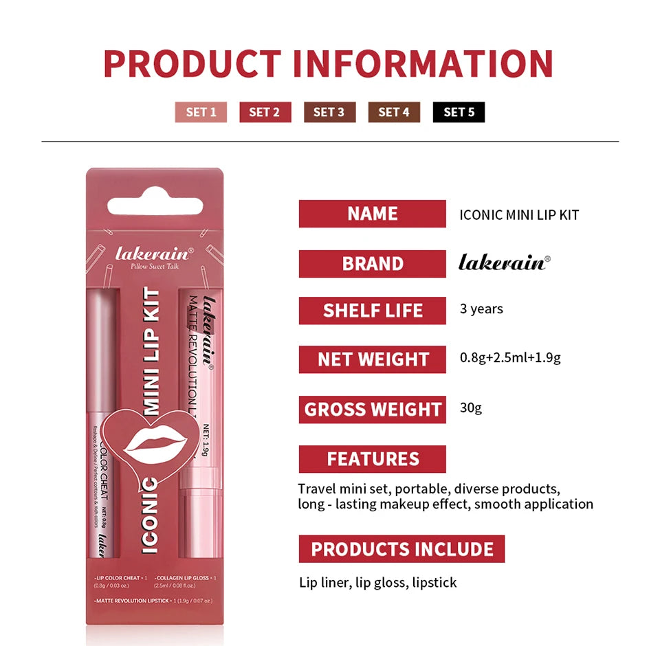 Matte Lipstick Lip Gloss Set Waterproof Nude Red Lip Liner Kit