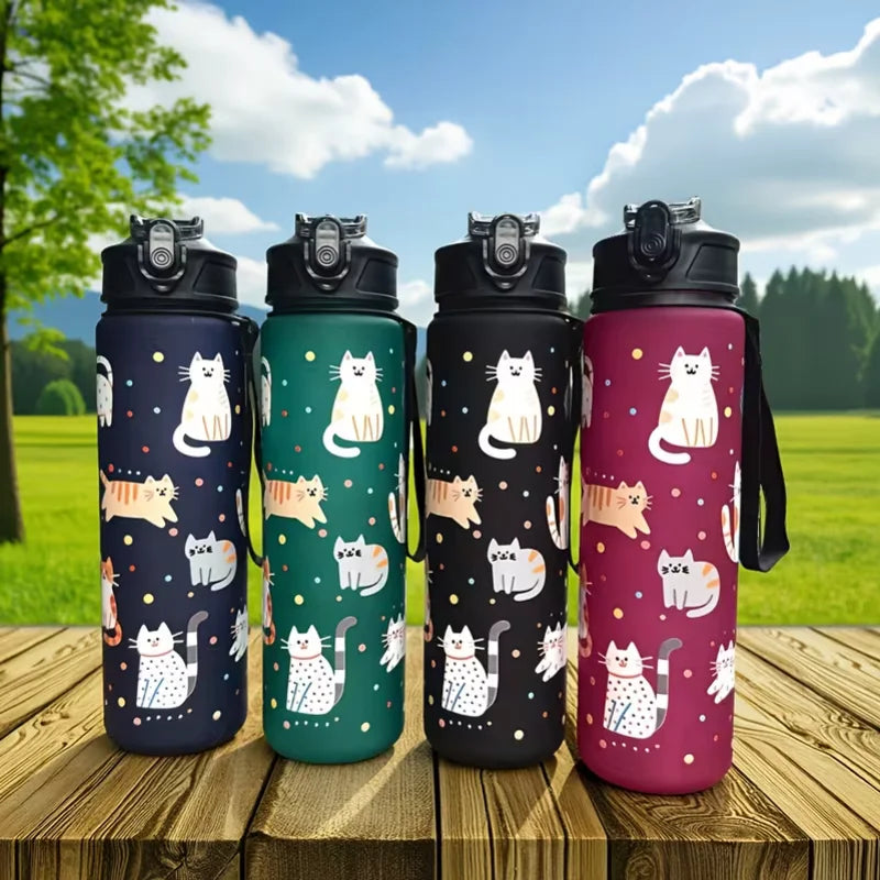 750ml Cat Water Bottle Leak Proof Portable Sports Gym Travel Cup - 1