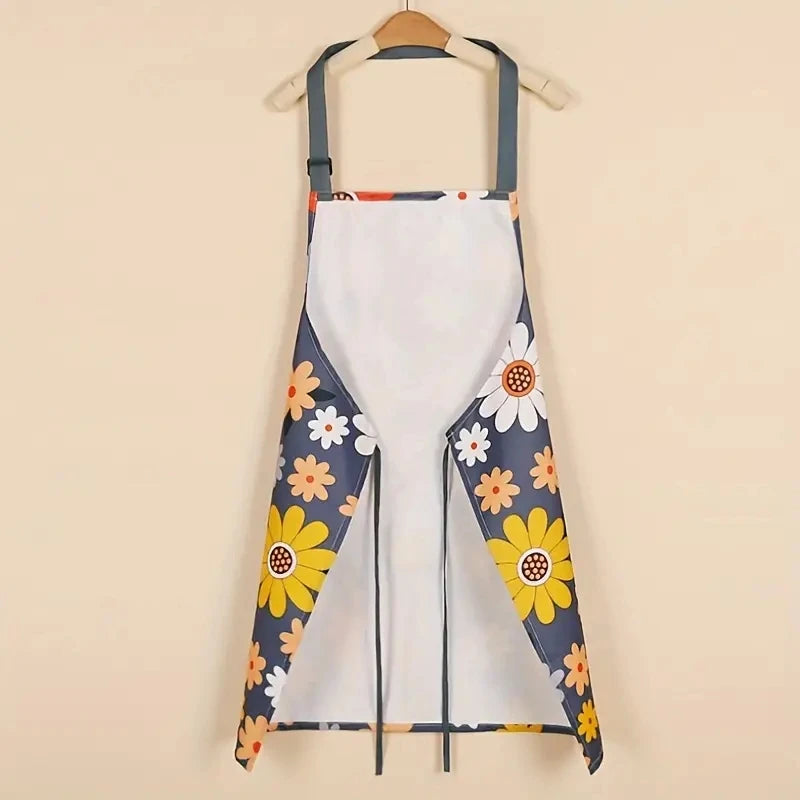 Floral Kitchen Apron Waterproof Oil-Proof Gardening Bib for Cooking - 4