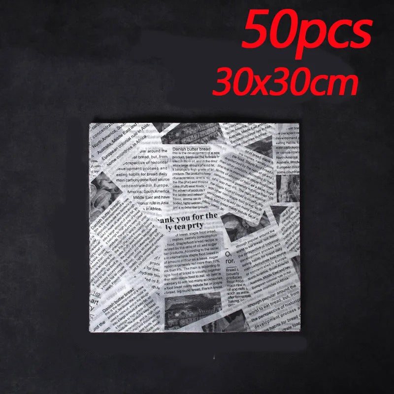 50pcs Greaseproof Food Wrapping Paper for Burgers Sandwiches and Fries