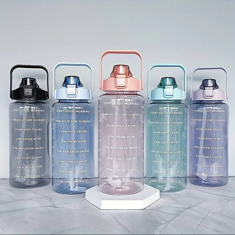 2L Large Motivational Water Bottle with Time Marker and Straw - 13