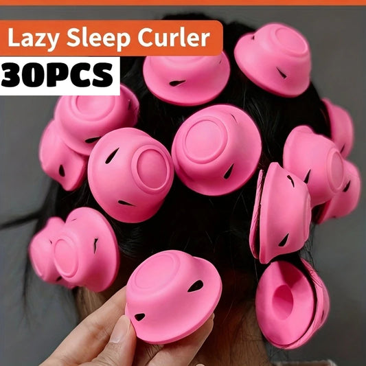 30pcs Silicone Mushroom Hair Curlers Heatless Wave Styling Rollers