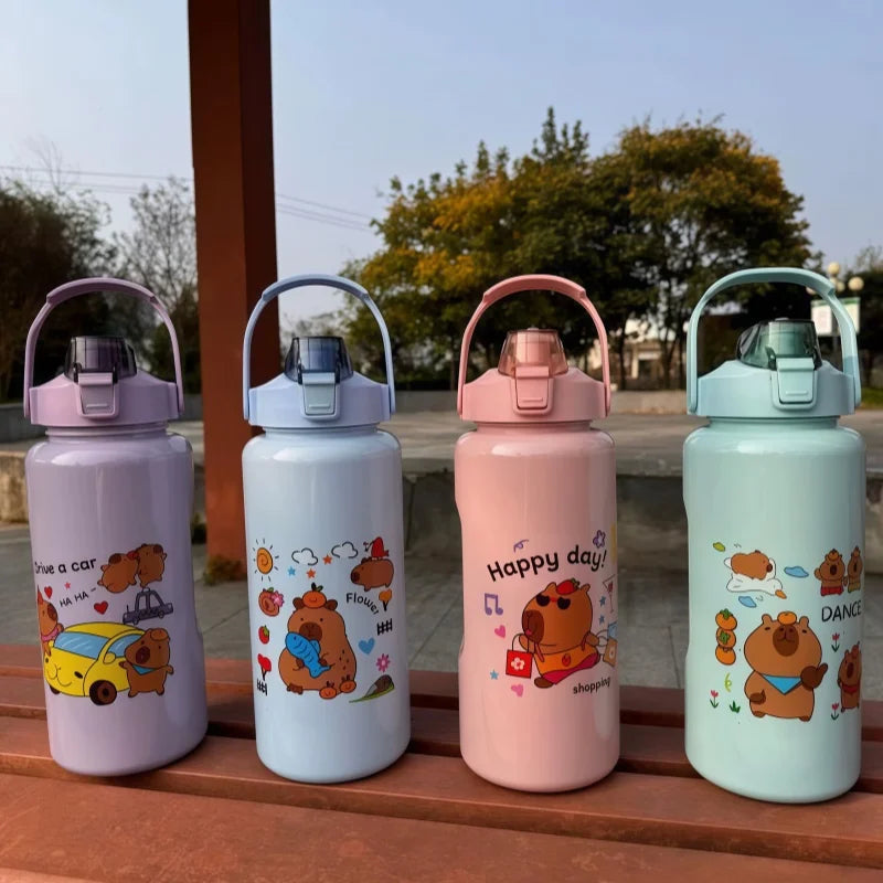 3Pcs Capybara Motivational Water Bottle Set Portable Sports Jugs