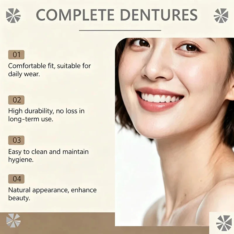 Silicone Upper and Lower Dentures Comfort False Teeth Bright Smile