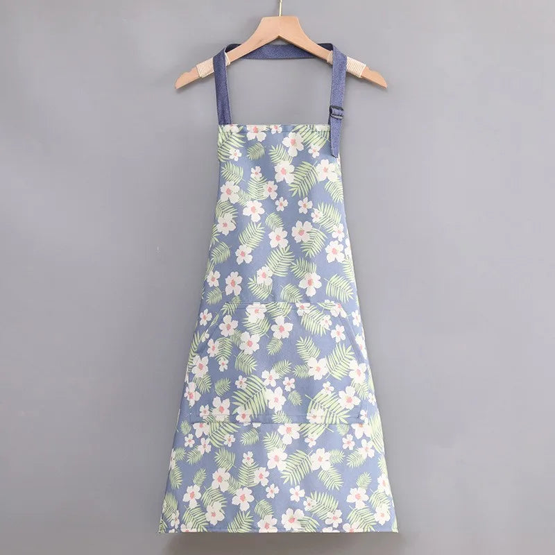 Floral Kitchen Apron Waterproof Oil-Proof Gardening Bib for Cooking