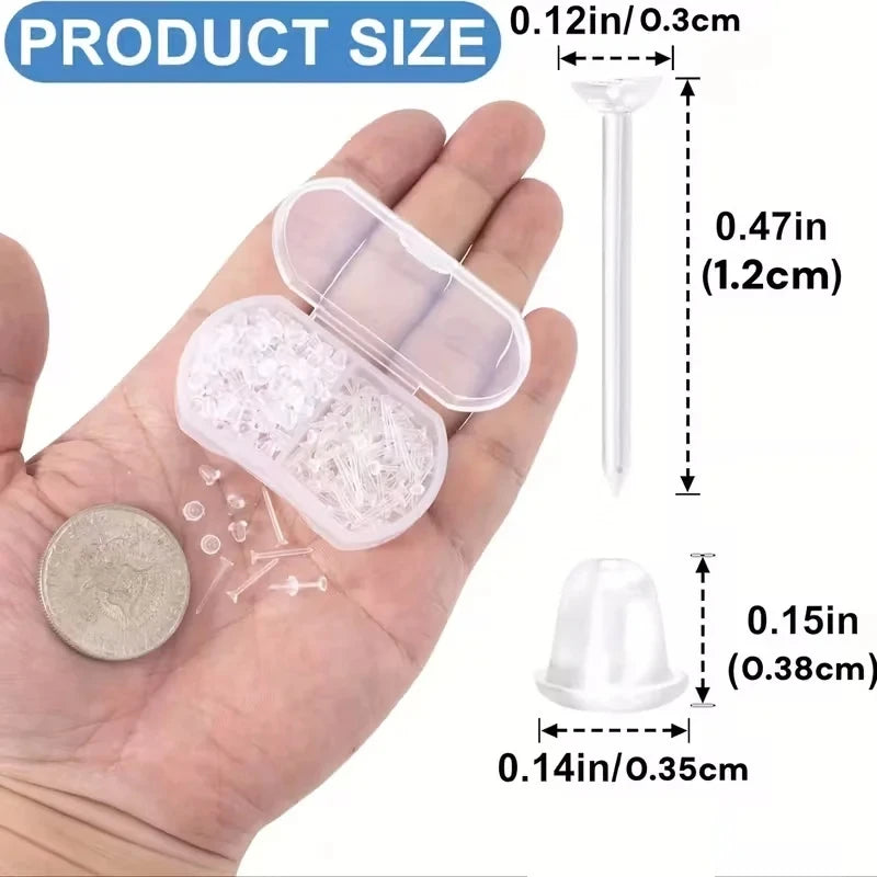 100pcs Clear Plastic Earring Studs Invisible Piercing Retainers DIY - 6