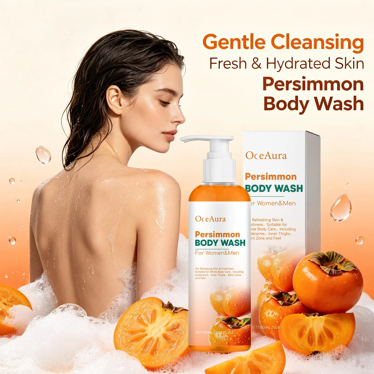 Persimmon Body Wash Sweat Odor Eliminating Natural Deodorizing Shower Gel