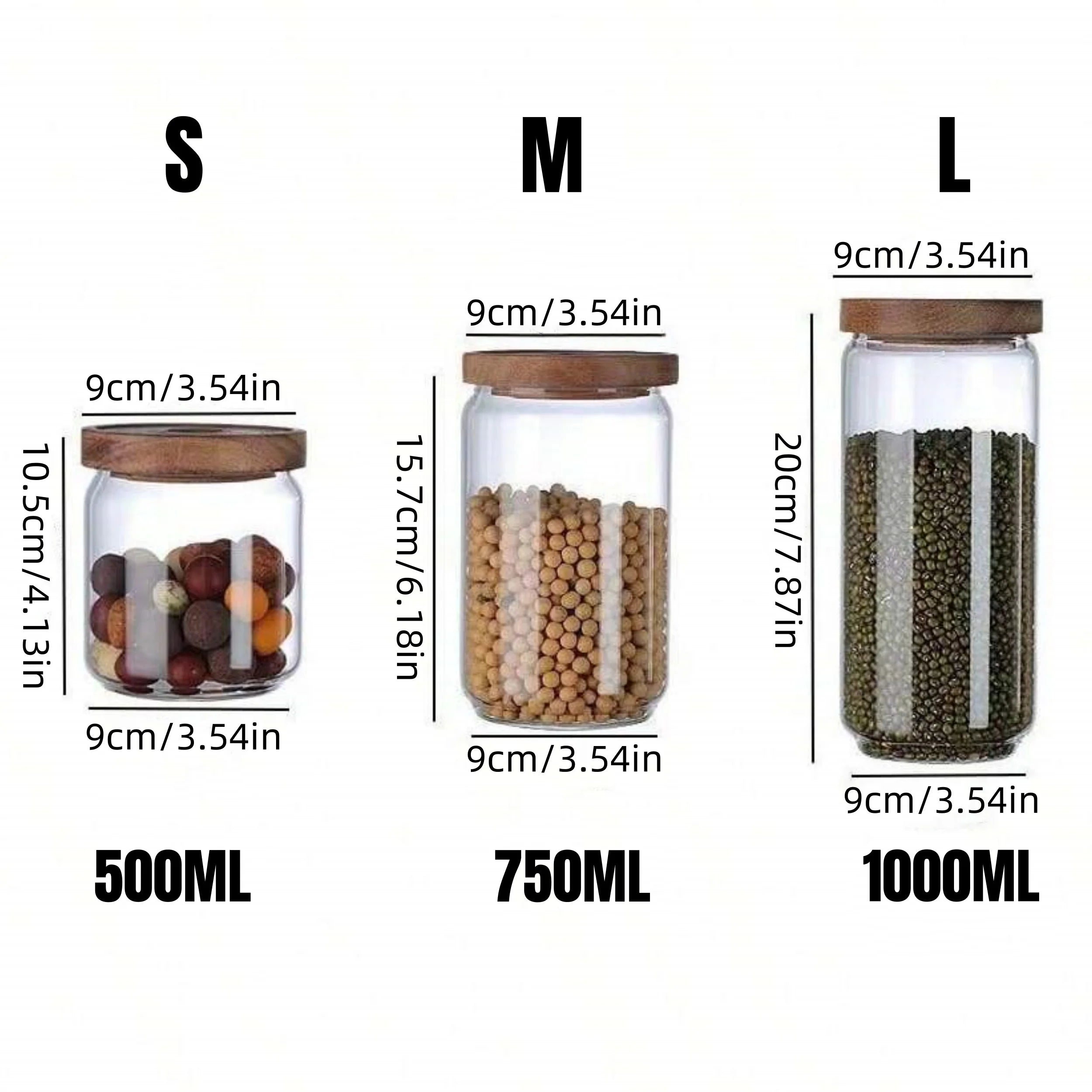 Airtight Glass Storage Jar with Wood Lid Kitchen Food Canister - 6