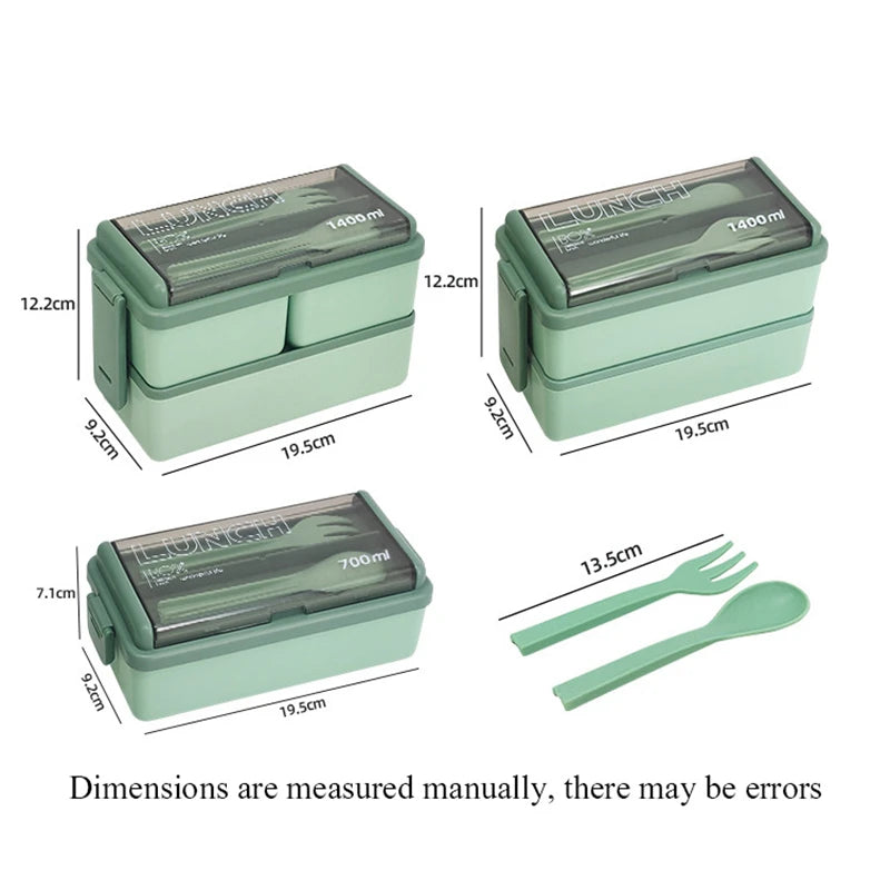 Double Layer Bento Lunch Box Leakproof Food Container with Cutlery Set