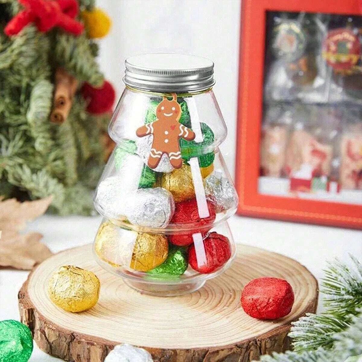 500ml Christmas Tree Candy Jar Plastic Cookie Storage Container Bottle - 1