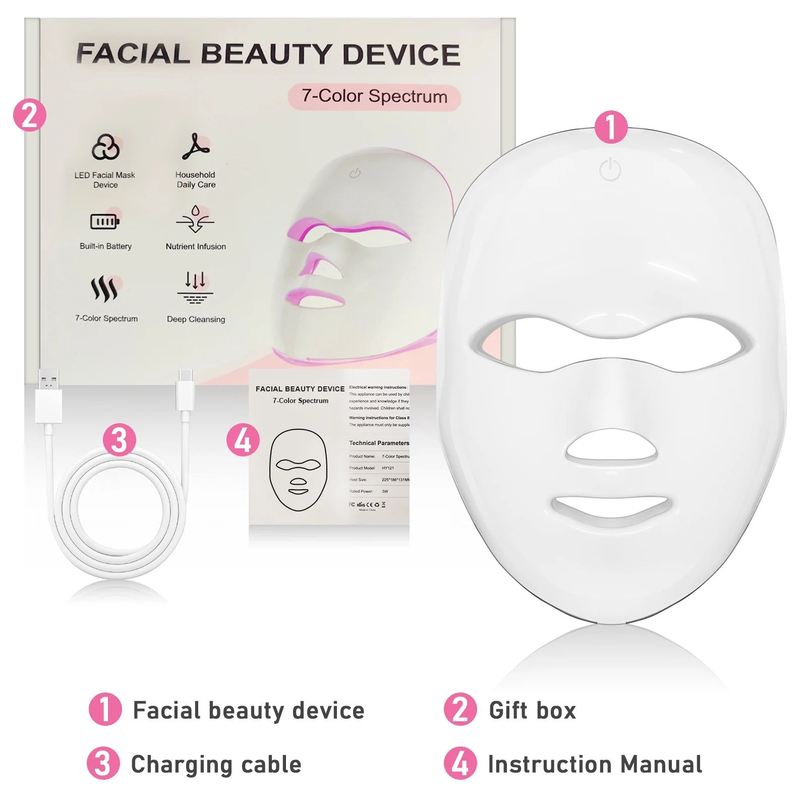 7 in 1 Cordless LED Photon Facial Mask Skin Rejuvenation Tool - 17