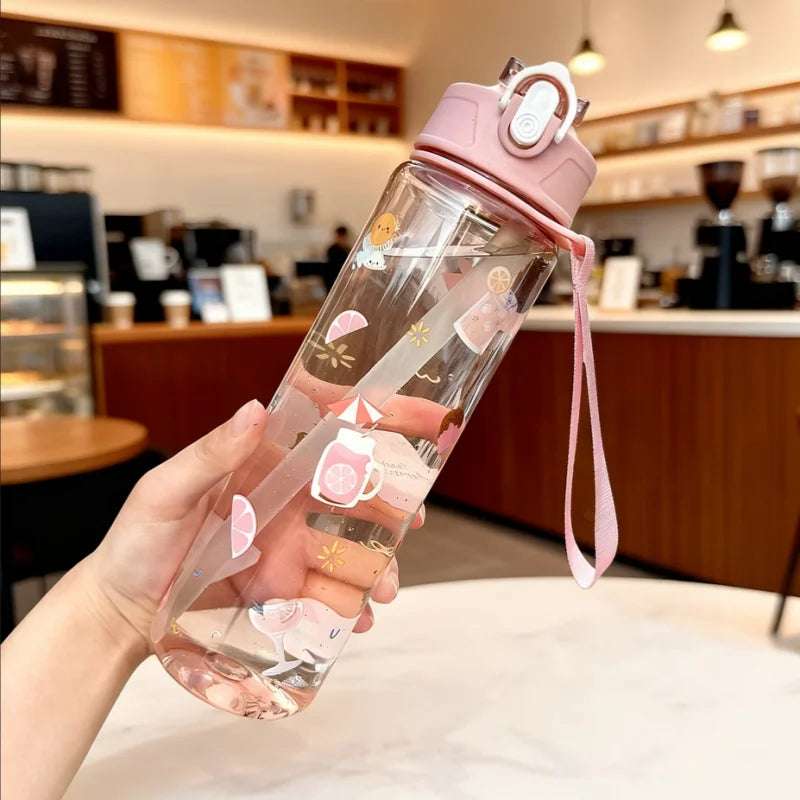 Transparent Cartoon Water Bottle Large Capacity Sports Fitness Cup - 16
