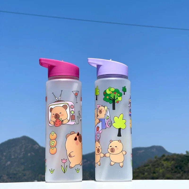 750ml Capybara Water Bottle Leakproof Plastic Sippy Cup with Straw - 3
