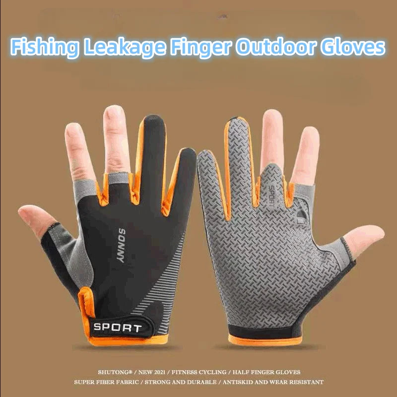 Anti-Slip Fishing Gloves Two Finger Cut Breathable Outdoor Sport Gear - 7