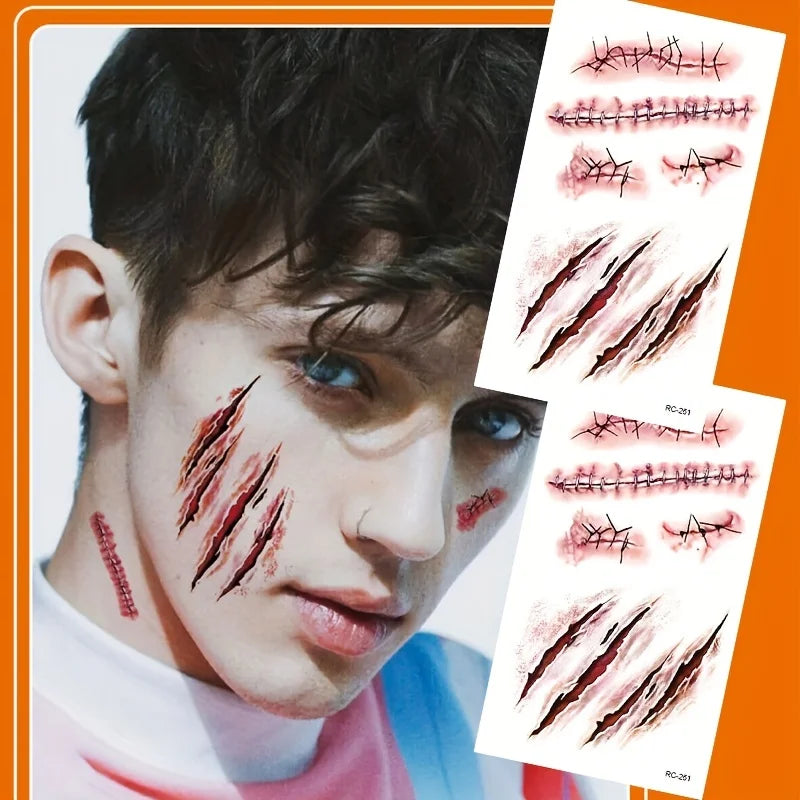 Halloween Scar Tattoos Realistic Blood Clot Makeup Stickers for Cosplay - 7