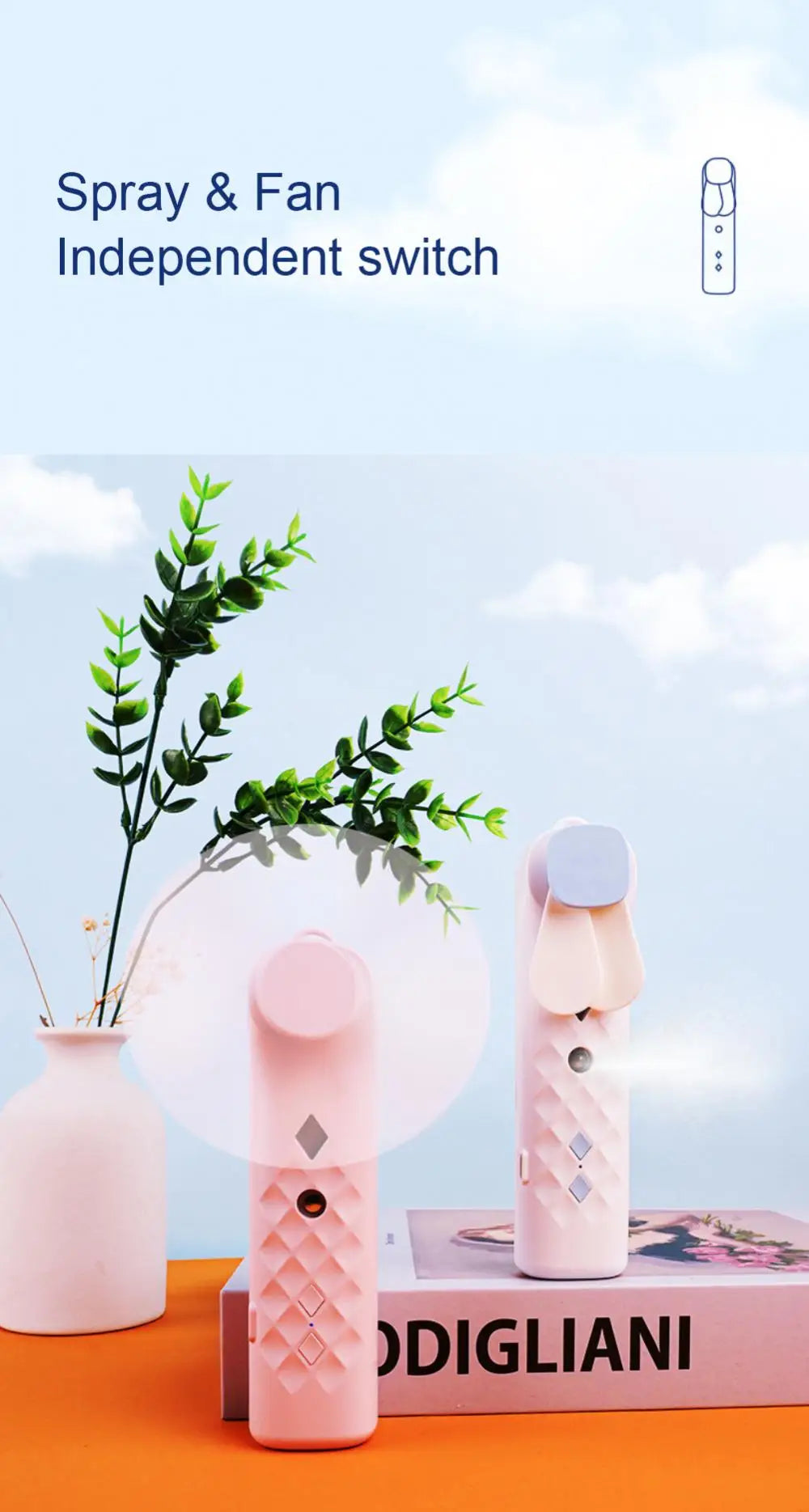 Portable 2-in-1 Handheld Mist Fan USB Rechargeable Cooling Face Steamer - 8